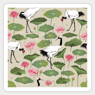 Japanese cranes and lotus flowers Sticker